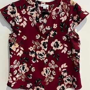 ⭐️ Calvin Klein Women's Burgundy Floral Blouse